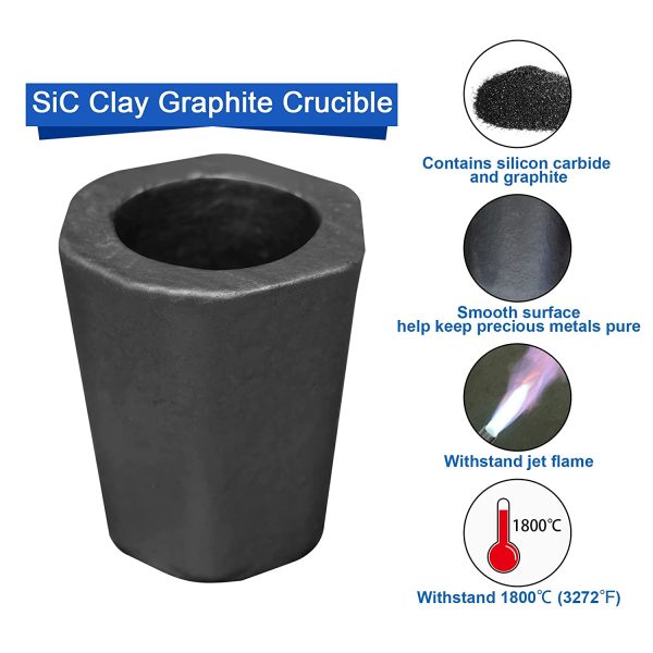 0.5 Kg Mini Silicon Carbide Graphite Crucibles for Melting Metal Steel Gold Silver Copper Brass Aluminum Lead Iron Casting Refining, Withstand 1800 ??/ 3272??(0.5 Kg, Pack of 1) - Image 2