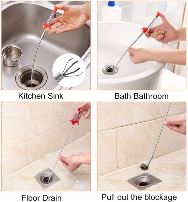 4 in 1 Snake Drain Cleaner,Drain Clog Remover,Sink Snake Hair Remover with Easy Operation,Plastics Sink Snake,Plumbing Snake with a Multifunctional Combination for Sewer/Kitchen/Showers - Image 4