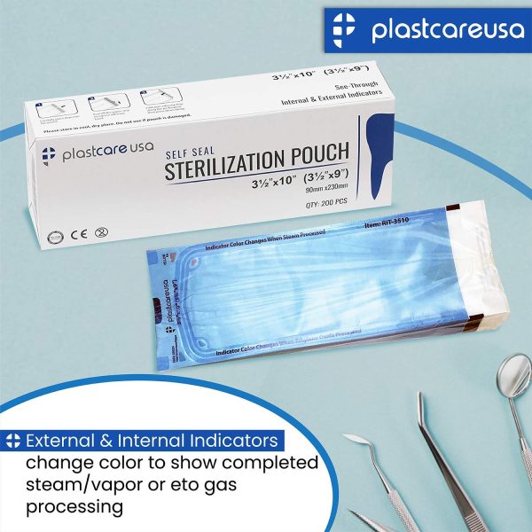 200 Self Sterilization Pouches for Cleaning Tools, Autoclave Sterilizer Bags for Dental Offices, Pouch for Dentist Tools Measuring 3.5 by 10 Inches, 1 Box of Paper Blue Film - Image 2