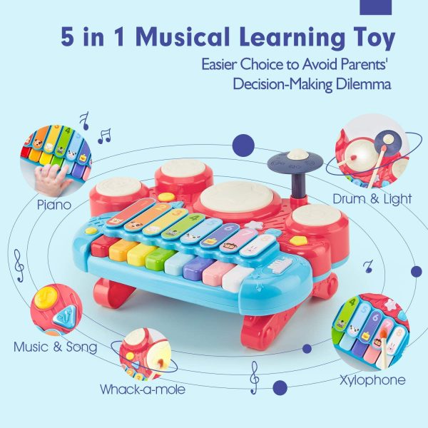 CubicFun 5 in 1 Kids Piano Drum Set, Musical Toddler Toys for 1 2 3 Year Old Boys Girls, Electronic Keyboard Xylophone Set Baby Toys 12-18 Months Development for 18 Months+ - Image 6