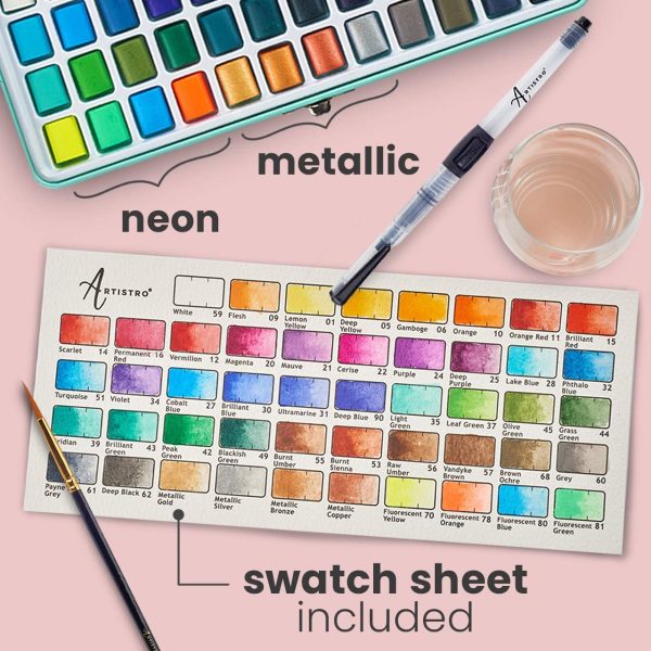 Artistro Watercolor Paint Set Art Kit of 48 Vivid Colors with Water Color Paper, Refillable Brush with Sponge, Drawing Pencil, Brush, Gift for Adults Students Kids Beginners Artists - Image 6