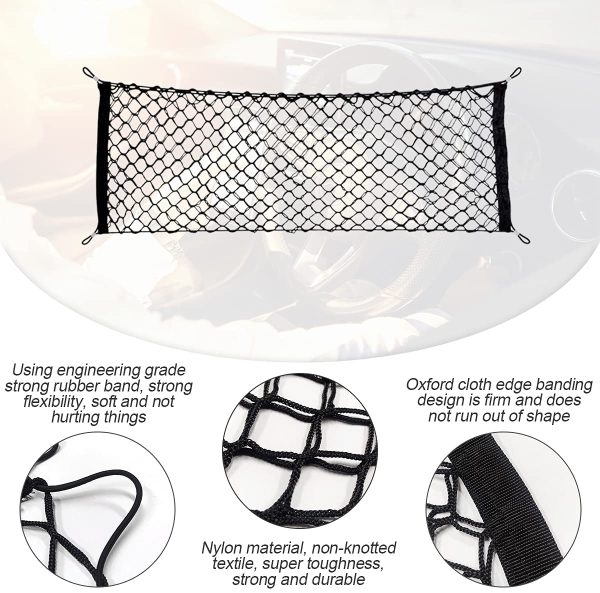 Car Rear Cargo Net, Adjustable Elastic Storage Organizer Net, Trunk Cargo Storage Net, Universal Fit for Car, Vehicle, SUV (35.4"x15.8") - Image 2