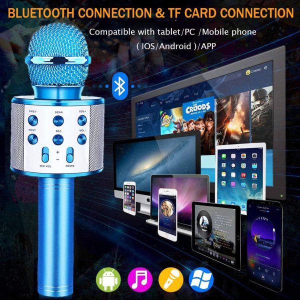 Bluetooth Wireless Karaoke Microphone for Kids -  4 in 1 Portable Handheld Karaoke Speaker Machine Christmas Birthday Home Party KTV Player with Record Compatible with Android/iOS Devices