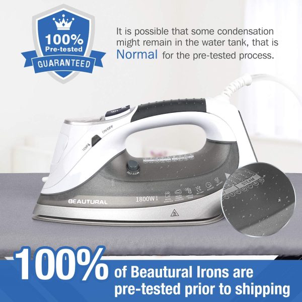 BEAUTURAL 1800-Watt Steam Iron with Digital LCD 9 Presets, Double-Layer Ceramic Coated Soleplate (Grey) - Image 6