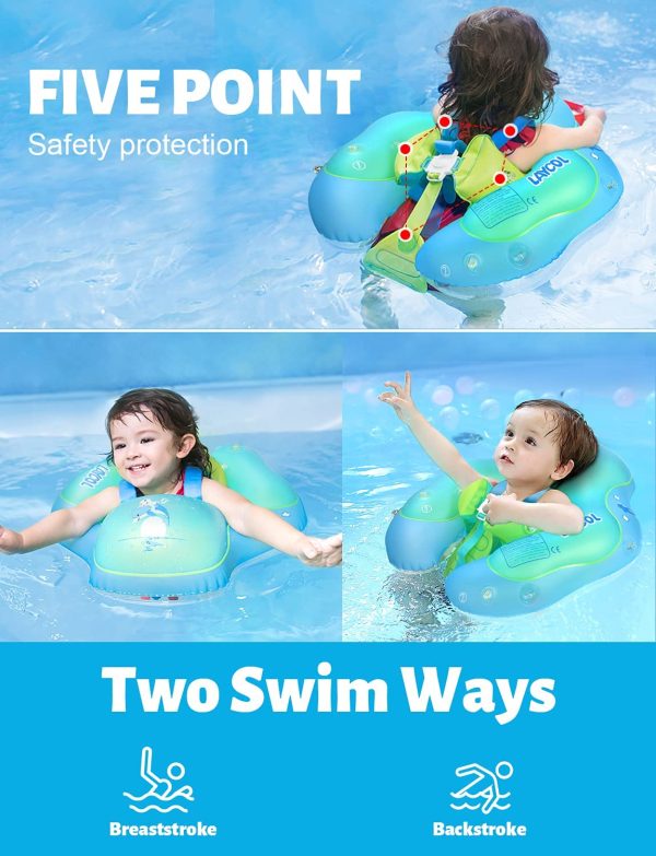 LAYCOL Baby Swimming Float Inflatable Baby Pool Float Ring Newest with Sun Protection Canopy,add Tail no flip Over for Age of 3-36 Months (Blue, S) - Image 6