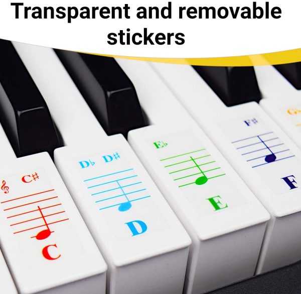 Color Piano and Keyboard Stickers and Complete Color Note Piano Music Lesson and Guide Book 1 and Book 2 for Kids and Beginners; Designed and Printed in USA - Image 7