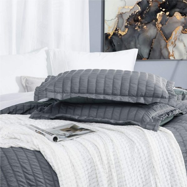 Dark Grey Duvet Cover for King Bed - Seersucker Stripe Ultra Soft Microfiber with Zipper Closure, Corner Ties - Image 3