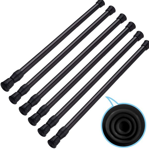 SIQUK 6 Pack Cupboard Bars Adjustable Spring Tension Rods Refrigerator Bar Extendable Rod for DIY Projects (Black, 12" to 20") - Image 2