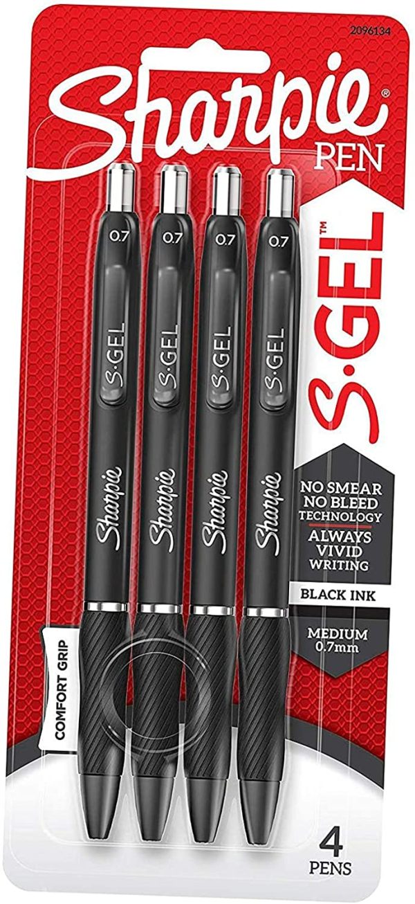 Sharpie S-Gel, Gel Pens, Medium Point (0.7mm), Black Ink Gel Pen, 4 Count - Image 2