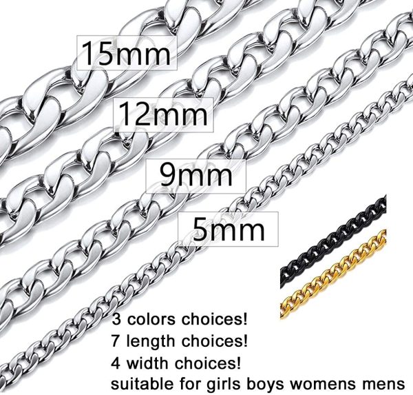 ChainsPro Men Sturdy Cuban Link Chain, 5/6/9/10/12/14/15 MM Width, 14"-30", 18K Gold Plated/316L Stainless Steel//Black-(with Gift Box) - Image 5