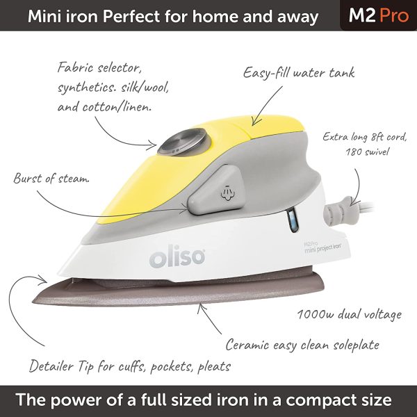 M2 Mini Project Steam Iron with Solemate - for Sewing, Quilting, Crafting, and Travel | 1000 Watt Dual Voltage Ceramic Soleplate Steam Iron, Butterscotch - Image 4