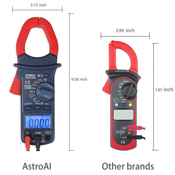 AstroAI Digital Clamp Meter Multimeter Voltage Tester 6000 Counts with Auto Ranging; Measures Volt Meter, AC Current, Resistance, Continuity; Tests Diodes, Red/Black, Gift for Man - Image 3