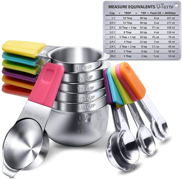 Measuring Cups,  Magnetic Measuring Cups and Spoons Set of 13 in 18/8 Stainless Steel: 7 Measuring Cups and 5 Measuring Spoons with 1 Professional Magnetic Measurement Conversion Chart - Image 2