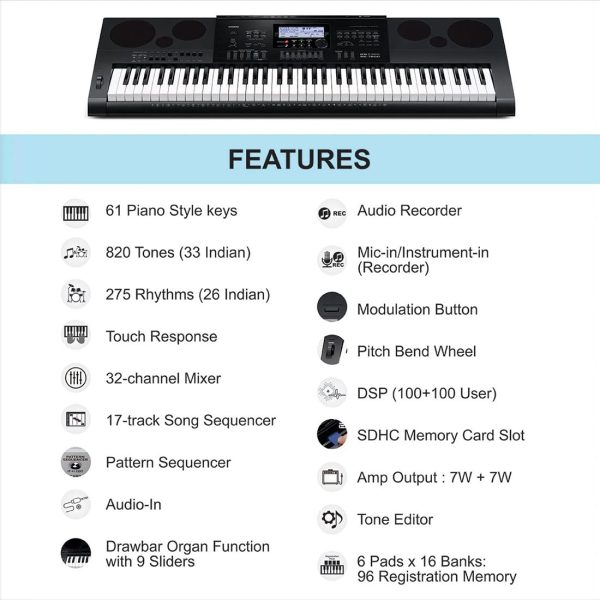 Casio WK7600 76-Key Workstation Keyboard with Power Supply - Image 4