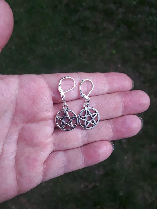 Pentacle Earrings Pentagram Wiccan Pagan - 5 pointed Star Latch Back - Image 4