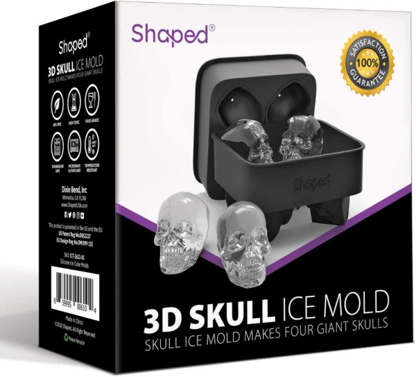 3D Skull Ice Mold Tray, Super Flexible High Grade Silicone Ice Cube Molds for Whiskey, Cocktails, Beverages, Iced Tea & Coffee, Black (Skull - Makes 4) - by - Image 5