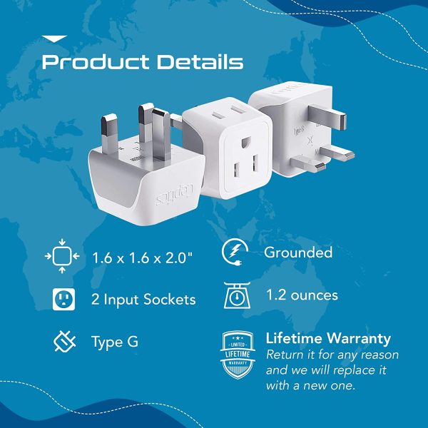 Canada to UK, England Travel Adapter (Type G) - Dual Input - Ultra Compact - Charge your Cell Phone, Laptops, Tablets (CT-7, 3 Pack) - Image 5