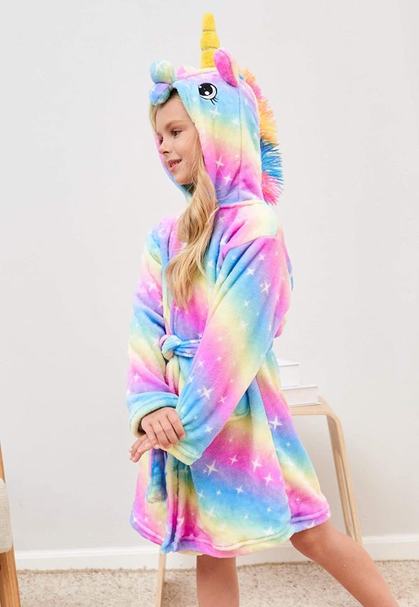 Soft Unicorn Hooded Robe with Matching Slippers Headband and Blindfold for Girls - Image 2