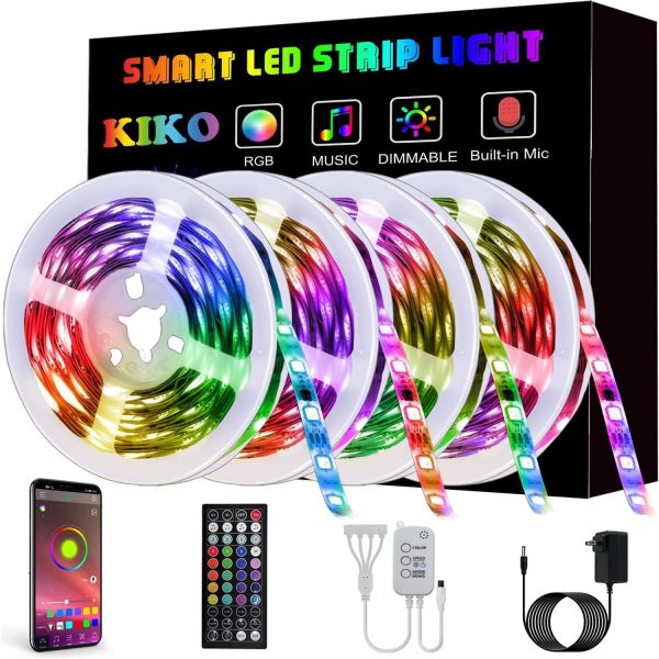 LED Strip Lights, KIKO Smart Color Changing Rope Lights 65.ft 20m SMD 5050 RGB Light Strips with Bluetooth Controller Sync to Music Apply for TV, Bedroom, Party and Home Decoration - Image 4