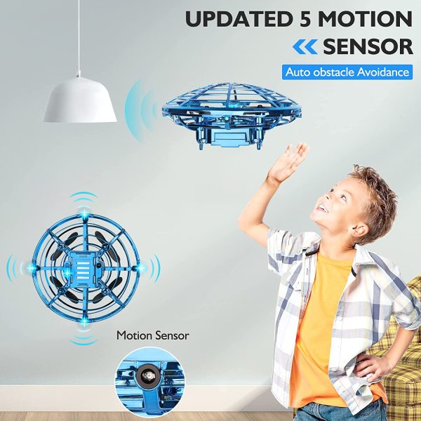 Mini Drones for Kids, Chefic Upgraded Hand Operated Drone Flying Ball Toys, 2 Speed Mode Auto-Avoid Obstacles Kids Drone, UFO Drone with 2 Modular Battery 360??Rotating Helicopter Kids Toys for Boys and Girls Outdoor Indoor Game (Blue) - Image 3