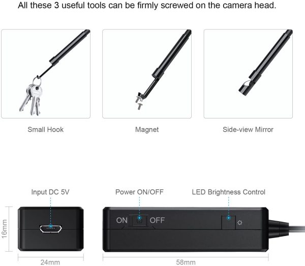 Wireless Endoscope, NIDAGE 5.5mm Diameter 1080P 2.0 MP HD Semi-Rigid WiFi Borescope Inspection Camera IP67 Waterproof Snake Camera for Android & iOS Smartphone Tablet (11.5FT) - Image 2