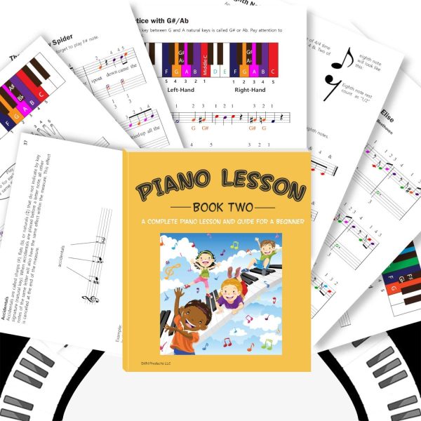 Color Piano and Keyboard Stickers and Complete Color Note Piano Music Lesson and Guide Book 1 and Book 2 for Kids and Beginners; Designed and Printed in USA - Image 3