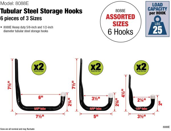 8088E Heavy Duty Steel Garage Storage/Assorted Utility Hooks, 6 Pack, Black - Image 5