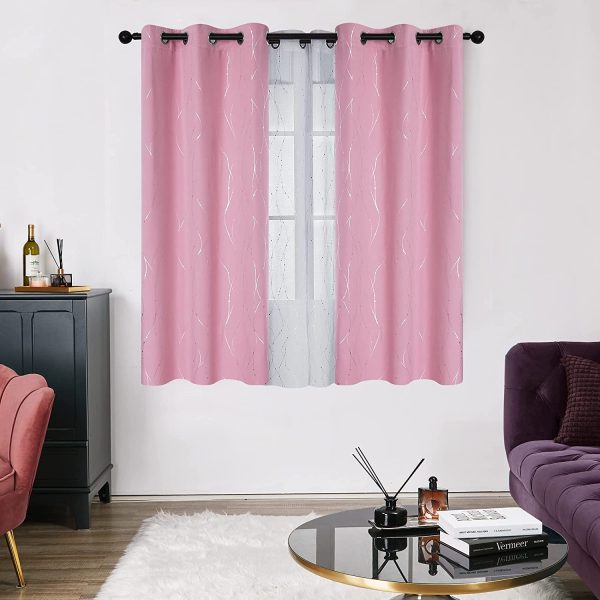 Deconovo Wave Lines with Dots Foil Printed Grommet Short Blackout Curtains, Thermal Insulated Noise Reducing Drapery Panels for Living Room, 42 x 45 Inch, Baby Pink, 2 Panels - Image 3