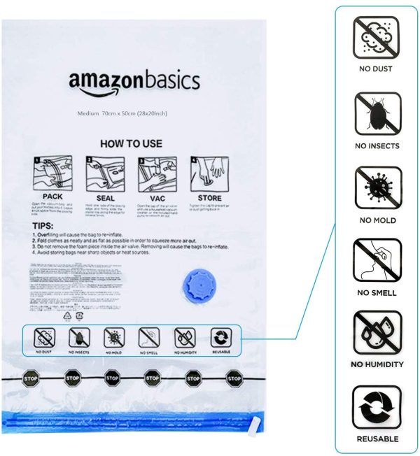 Amazon Basics Vacuum Compression Storage Bags with Hand Pump - Medium, 5-Pack - Image 4