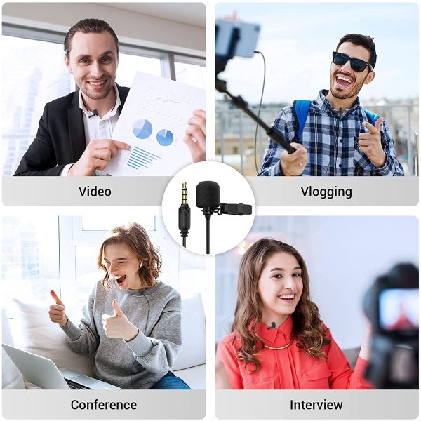 simorr Wave L1 3.5mm TRS/TRRS Professional Lavalier Microphone for Mobile Phone, Computer and Tablets for Youtube Video Shooting, Video Conference, Vlogging Lapel Clip-on Mic Cable Length 2M / 6.5ft [Balck] - 3388 - Image 4