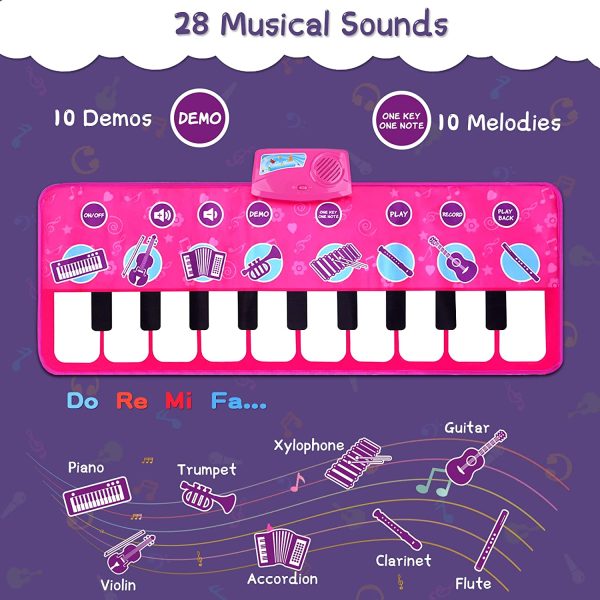 M SANMERSEN Kids Piano Mat, Music Mat with 8 Instrument Sounds/ 10 Demos/ Record & Playback Function Touch Play Mat Toys for Boys Girls - Image 7