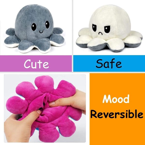 Octopus Reversible Plushie Cute Octopus Baby Creative for Anxiety Relief Reversible Octopus Plush Cute Soft Stuffed Animal Doll as Gift for Kids Mood Octopus (White & Grey) - Image 2