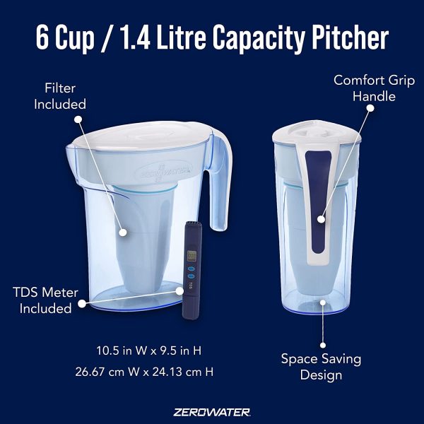 6 Cup Pitcher with Free Water Quality Meter BPA-Free NSF Certified to Reduce Lead and Other Heavy Metals - Image 6