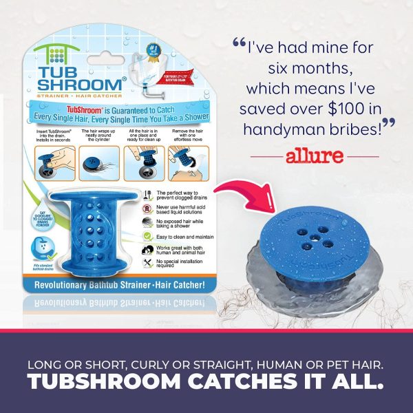 TubShroom TSBLU454 The Revolutionary Tub Drain Protector Hair Catcher/Strainer/Snare, Blue - Image 3