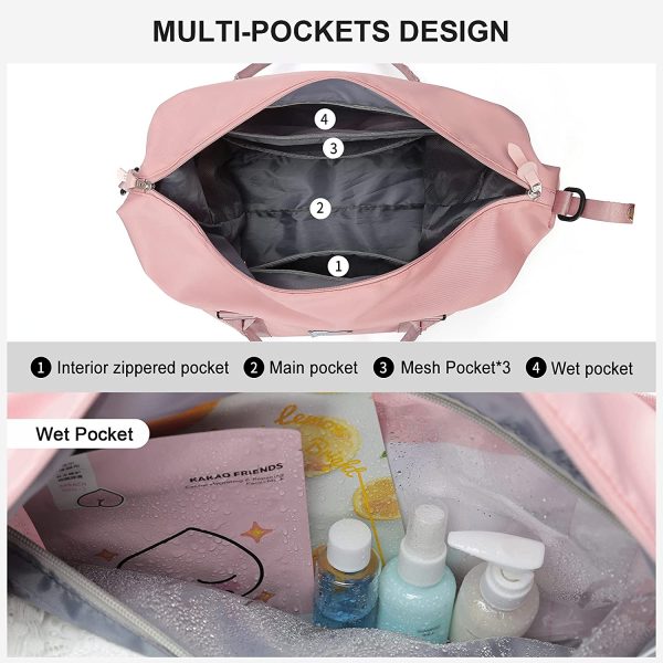 Sport Travel Duffle Bag Large Gym Tote Bag for Women, Weekender Bag Carry on Bag for Airplane, Ladies Beach Bag Overnight Bag Waterproof Bag Luggage Bag with Wet Bag - Image 5