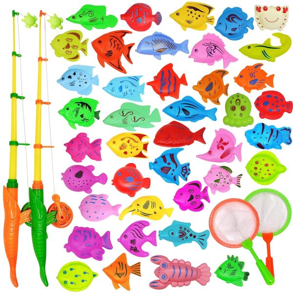 Magnetic Fishing Game Bath Toys for Kids Ages 4-8, 2 Fishing Poles 2 Fishing Nets and 38 Floating Magnet Ocean Sea Animals Bathtub Toys for Kids - Image 4