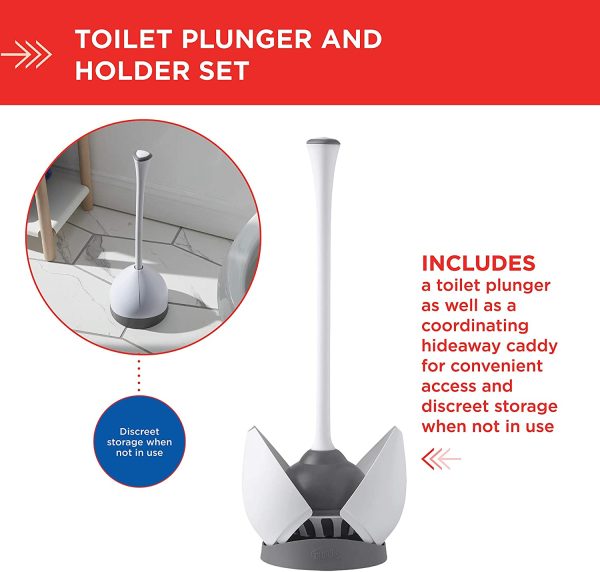 Clorox Toilet Plunger with Hideaway Storage Caddy, White/Gray - Image 5