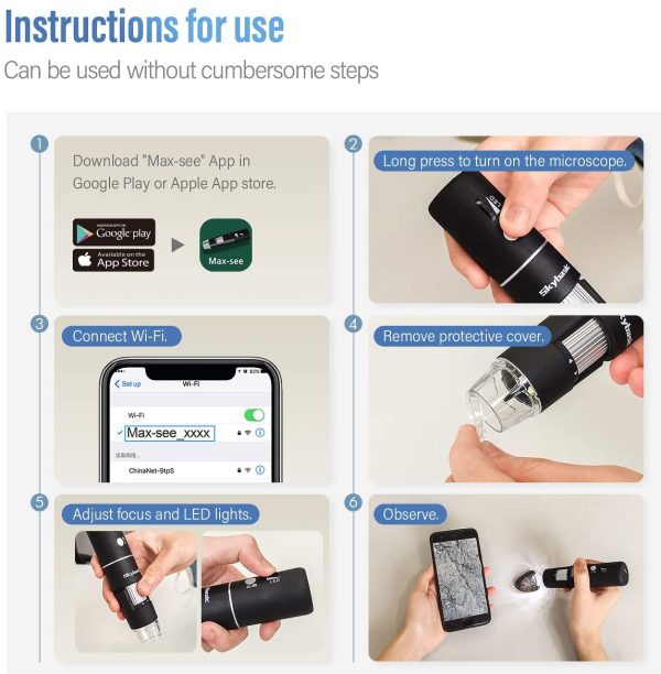 Wireless Digital Microscope,  50X-1000X Magnification WiFi Portable Handheld Microscopes with Adjustable Stand HD USB Microscope Camera Compatible with iPhone Android iPad Windows Mac Computer - Image 6