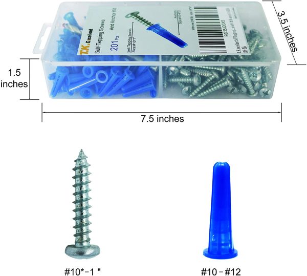 Masonry Anchor Kit 100 Pc Plastic Concrete Wall E8 Screw 10#*2 Drill Bit - Image 2