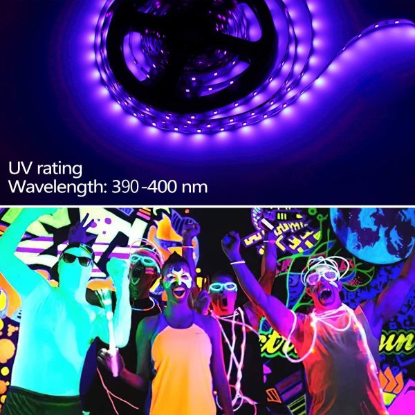 33ft UV LED UV Black Light Strip Kit, 600 Units UV Lamp Beads, 12V Flexible LED Blacklight Fixtures, 5m/Lot LED Tape Ribbon, Non-Waterproof Purple Flexible Tape Lamp for Indoor DJ Fluorescence, Dance, Party, Stage