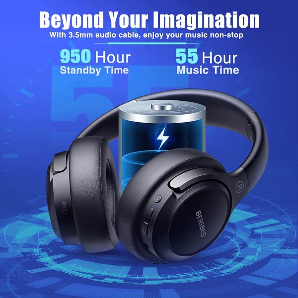 Bluetooth Headphones Over Ear, 55H Playtime, Comfort Fit Wireless Headphones with 3 EQ Modes, Immersive Bass, HiFi Stereo, Built-in HD Mic Foldable Lightweight Headset for Cellphone/PC/TV - Image 2