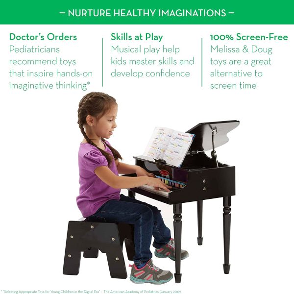 Melissa & Doug Learn-to-Play Classic Grand Piano with 30 Keys, Color-Coded Songbook, and Non-Tip Bench, H: 23.5 X W: 22.2 X D: 10 - Image 2