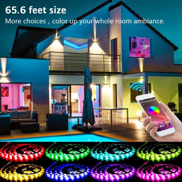 LED Strip Lights, KIKO Smart Color Changing Rope Lights 65.ft 20m SMD 5050 RGB Light Strips with Bluetooth Controller Sync to Music Apply for TV, Bedroom, Party and Home Decoration