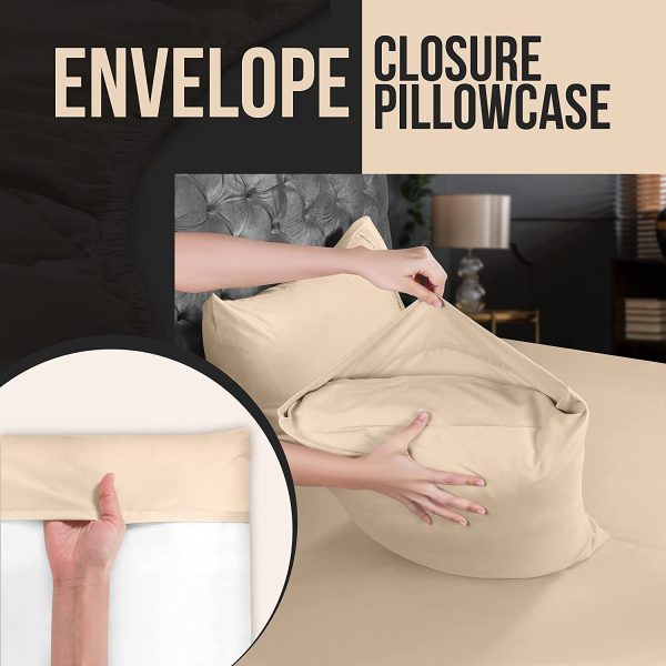 King Pillowcases - 4 Pack - Envelope Closure - Soft Brushed Microfiber Fabric - Shrinkage and Fade Resistant Pillow Covers 20 X 40 (King, Beige)