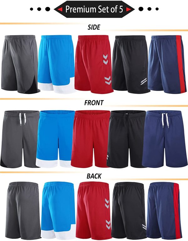 Liberty Imports Pack of 5 Men's Athletic Basketball Shorts with Pockets Mesh Quick Dry Activewear - Image 4