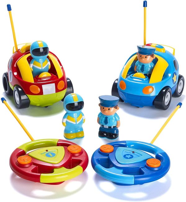 Prextex Pack of 2 Cartoon R/C Police Car and Race Car Radio Control Toys for Kids- Each with Different Frequencies So Both Can Race Together - Image 7