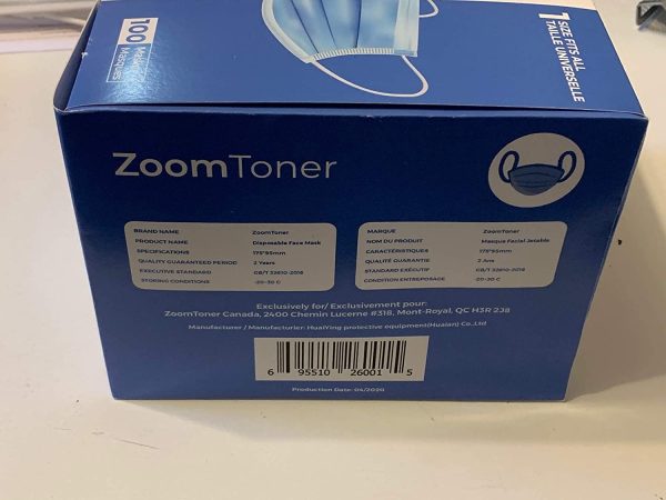 ZoomToner? Ships from Canada - 100 Pack Disposable Face Masks Masques Safety, 3-Ply Ear Loop - Image 6