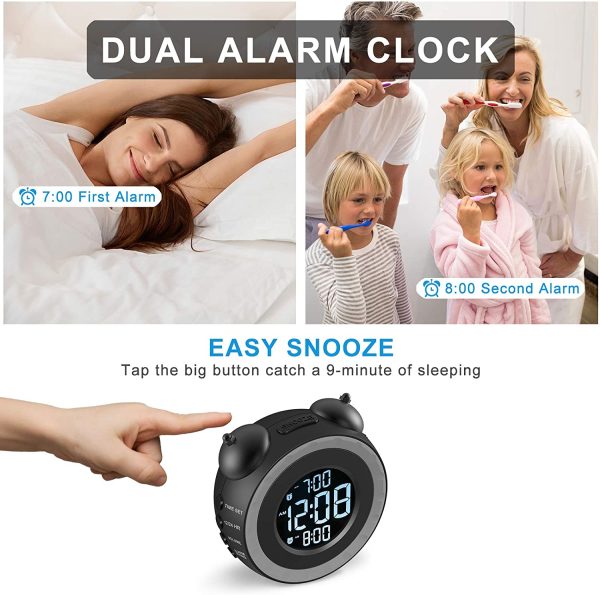 Loud Dual Alarm Clock with Bed Shaker - 0-100% Dimmer, Vibrating Alarm Clock for Heavy Sleepers or Hearing Impaired, Easy to Set, USB Charging Port, Snooze, Battery Backup - Image 4