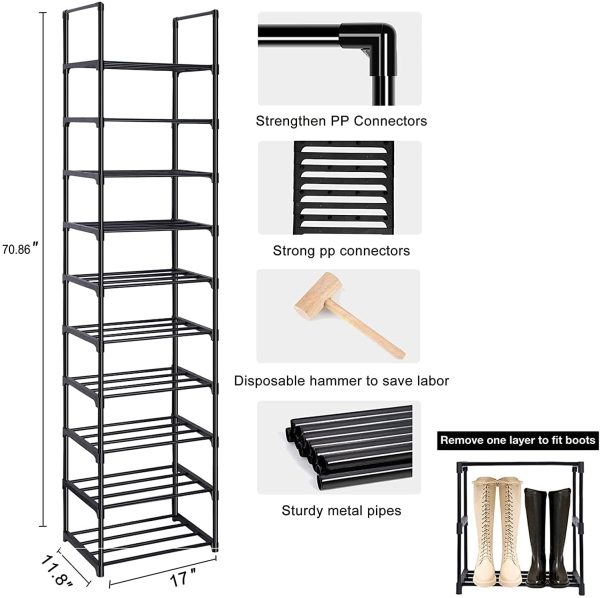 Shoe Rack, Sturdy Shoe Organizer for Closet,Shoe Rack for Closets,Shoe Rack for Entryway,Shoe Storage,Shoe Shelf, Free Standing Shoe Racks(10 Tier) - Image 5