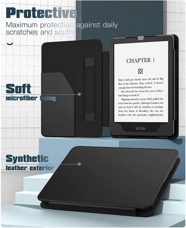 Case Fit New 6.8" Kindle Paperwhite and Kindle Paperwhite Signature Edition 11th Gen 2021, Light Cover Case with Hand Strap Auto Wake/Sleep for Kindle Paperwhite 2021 E-Reader Black - Image 6